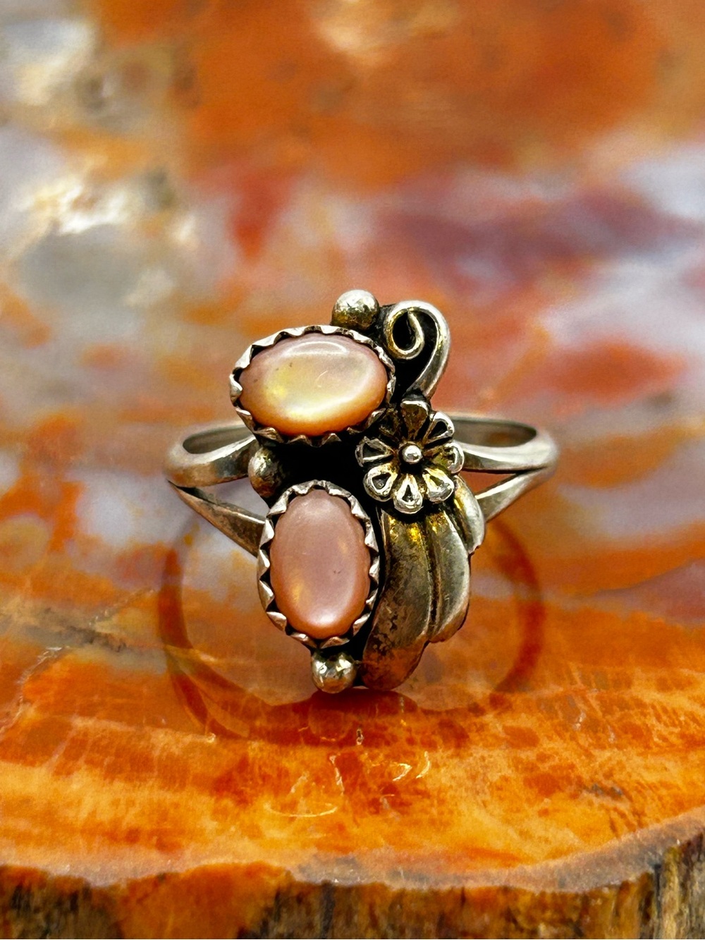 Dainty Southwest Mother of Pearl Shell Ring, Sterling Silver Ring - Size 4.5